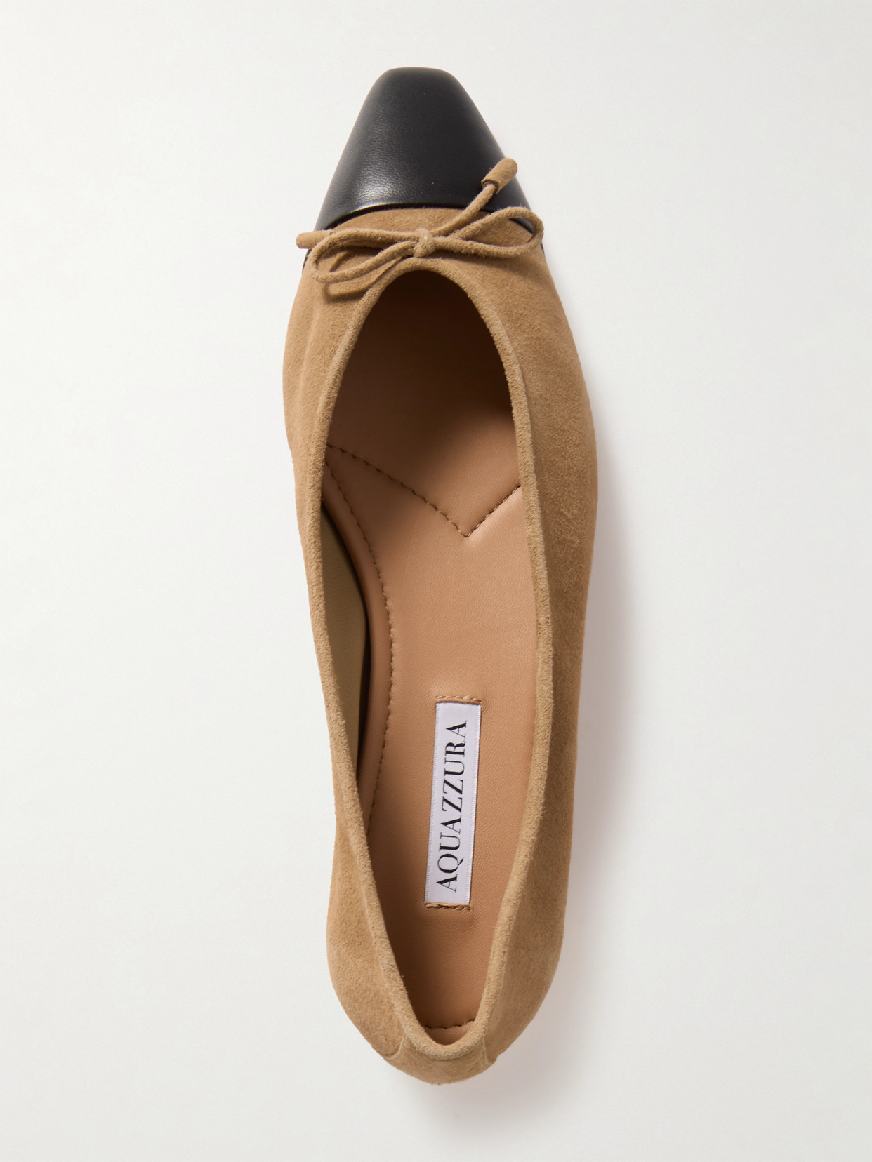 Shop Aquazzura Gioia Bow-detailed Leather-trimmed Suede Ballet Flats In Neutrals