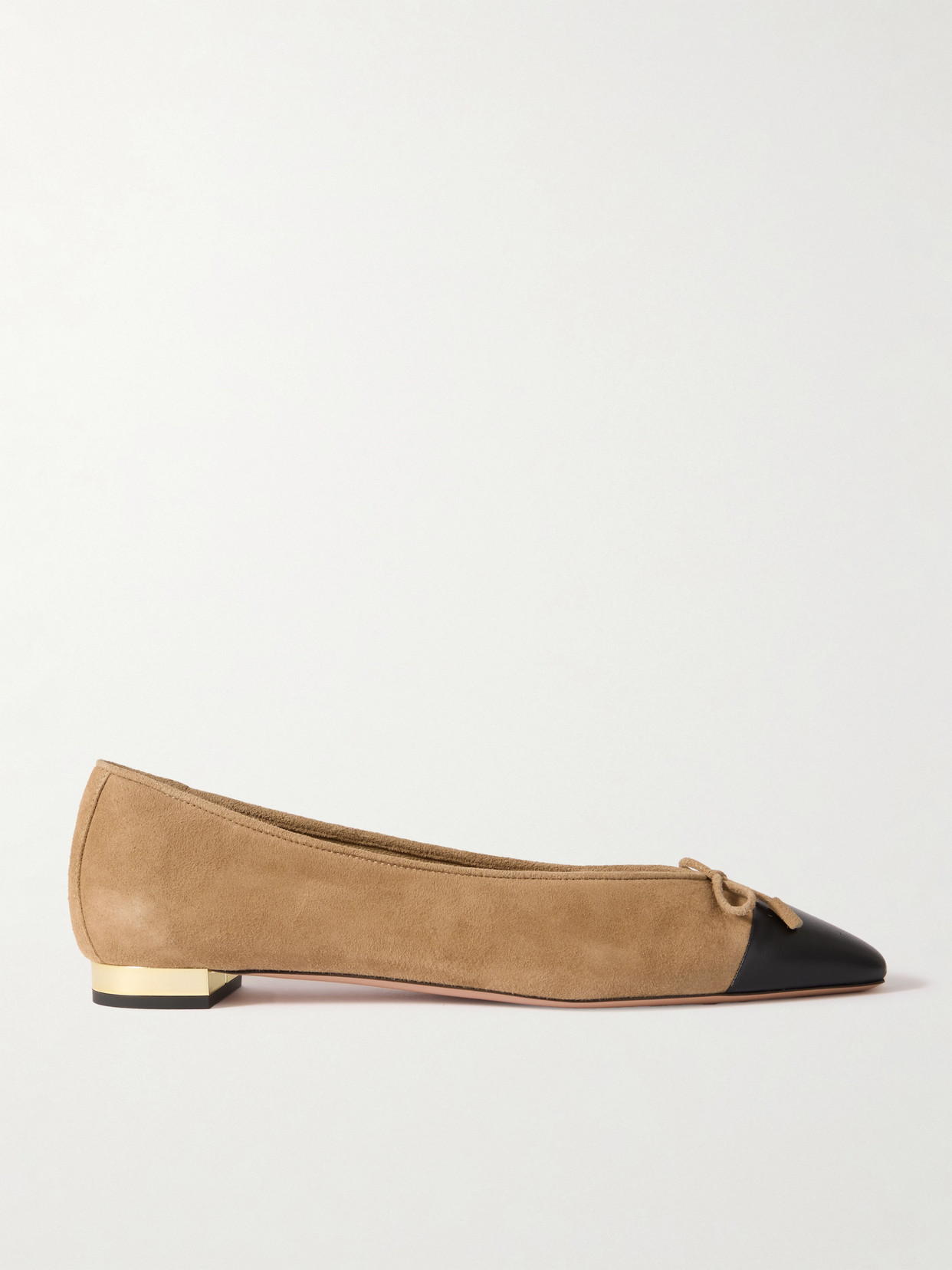AQUAZZURA GIOIA BOW-DETAILED LEATHER-TRIMMED SUEDE BALLET FLATS