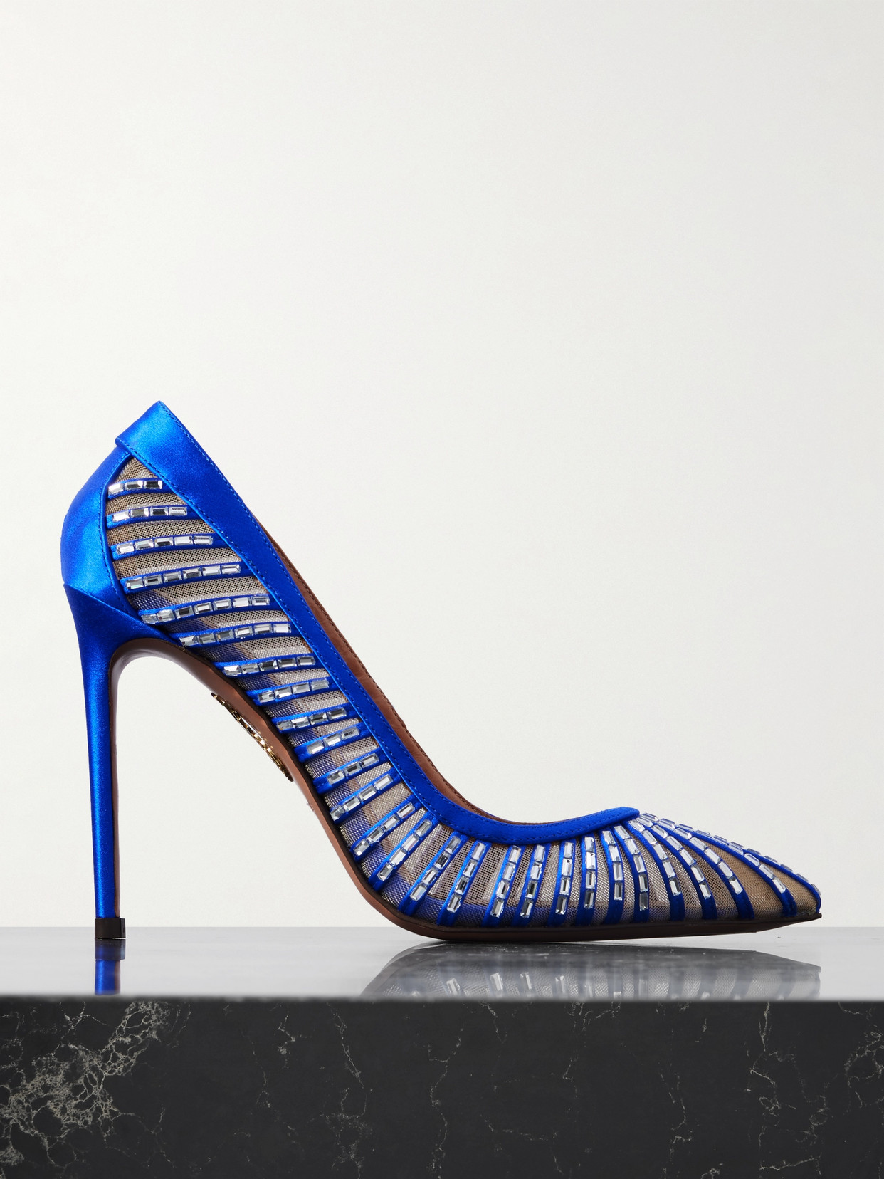 Aquazzura Passions 105 Crystal-embellished Satin And Tulle Pumps In Blue