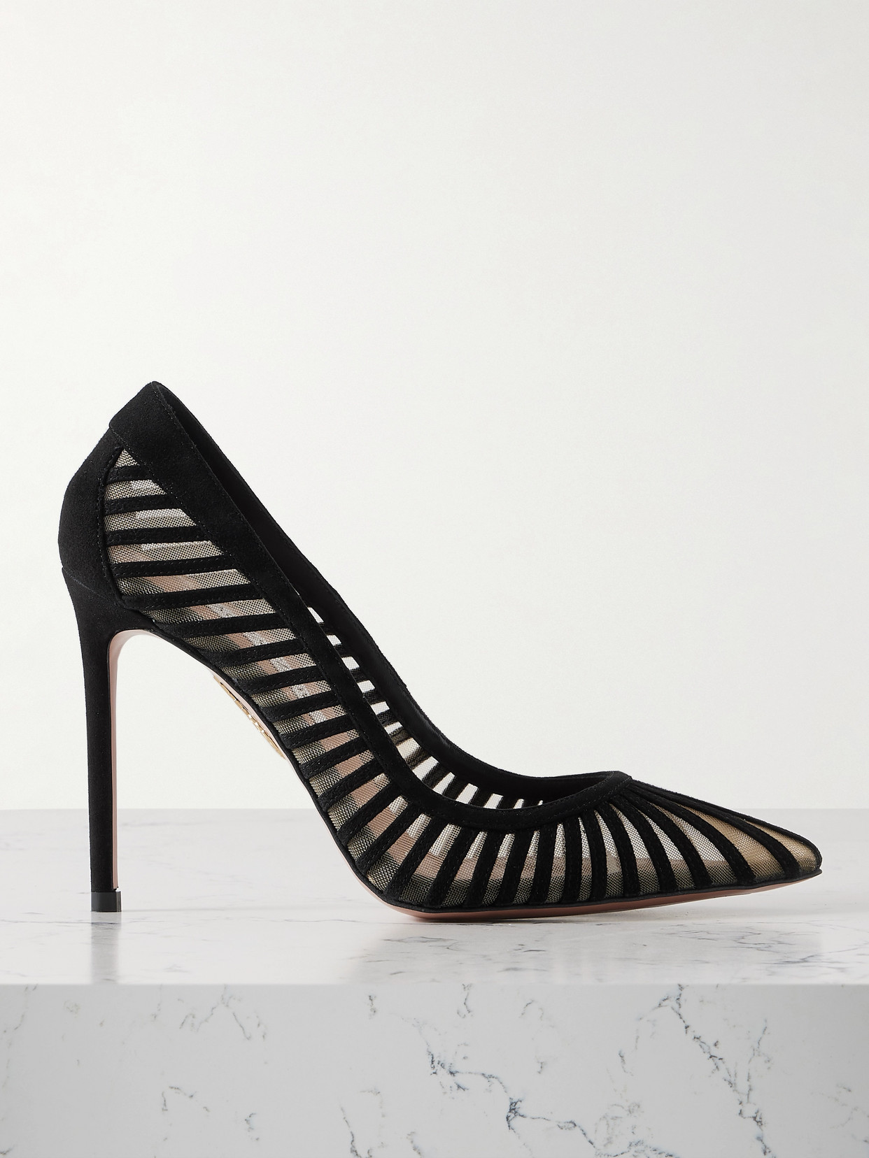 Aquazzura Passions 105 Tulle And Suede Pumps In Black