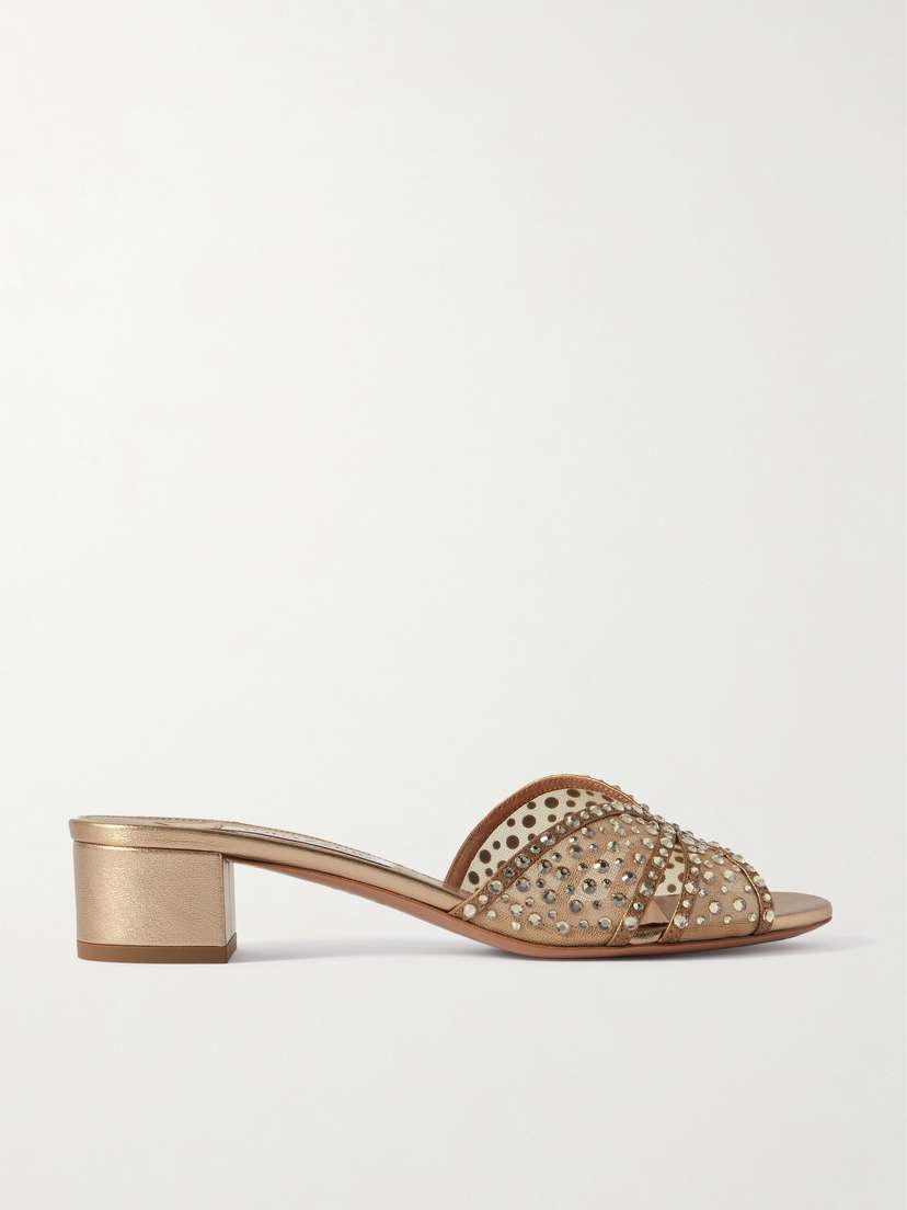 Aquazzura Crystal Lover 35 Embellished Mesh And Leather Mules