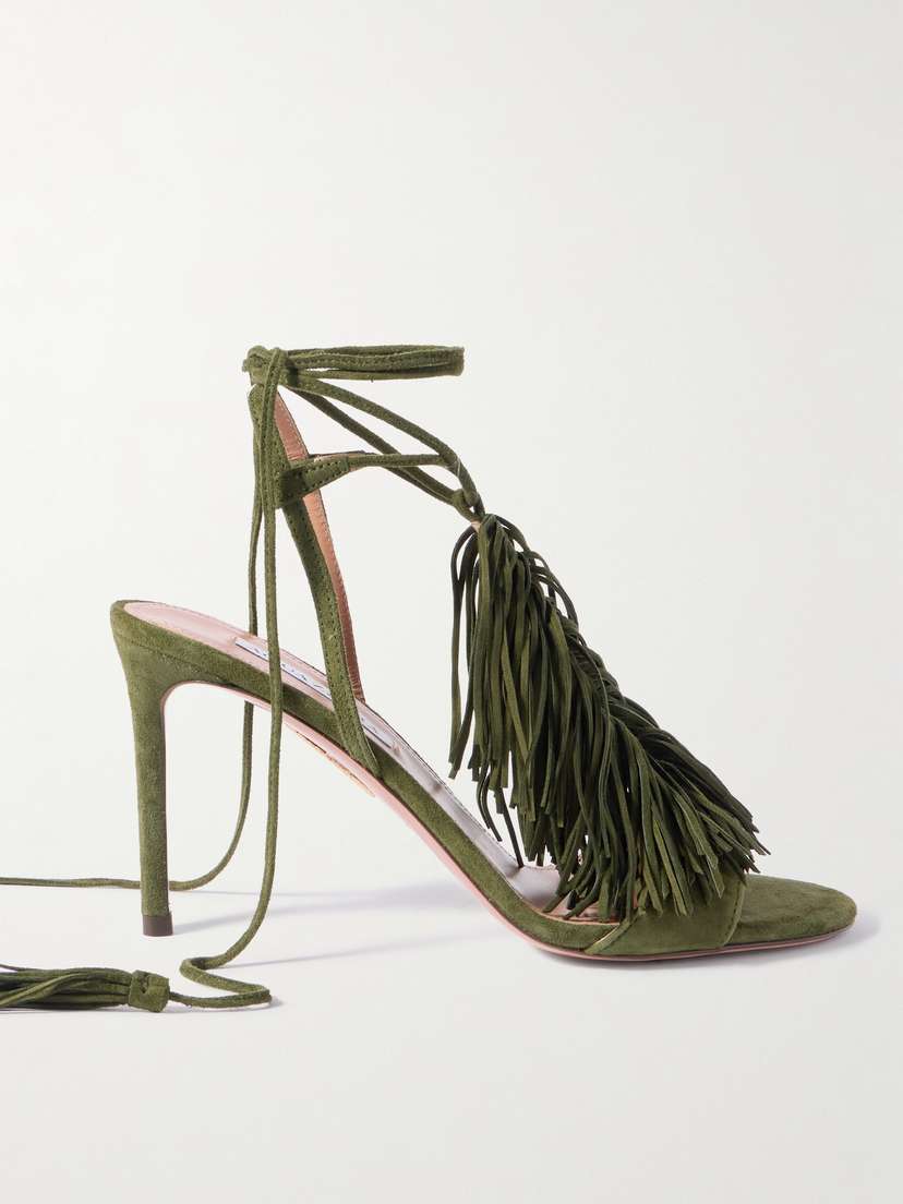 Aquazzura Gytane 85 Fringed Suede Sandals