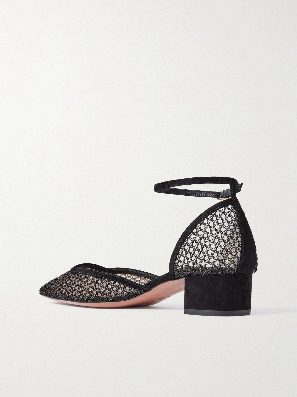 Aquazzura Asha 35 Suede-trimmed Mesh Pumps In Black