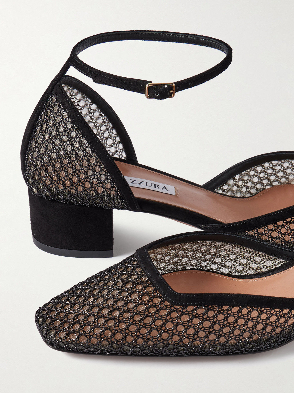 Aquazzura Asha 35 Suede-trimmed Mesh Pumps In Black