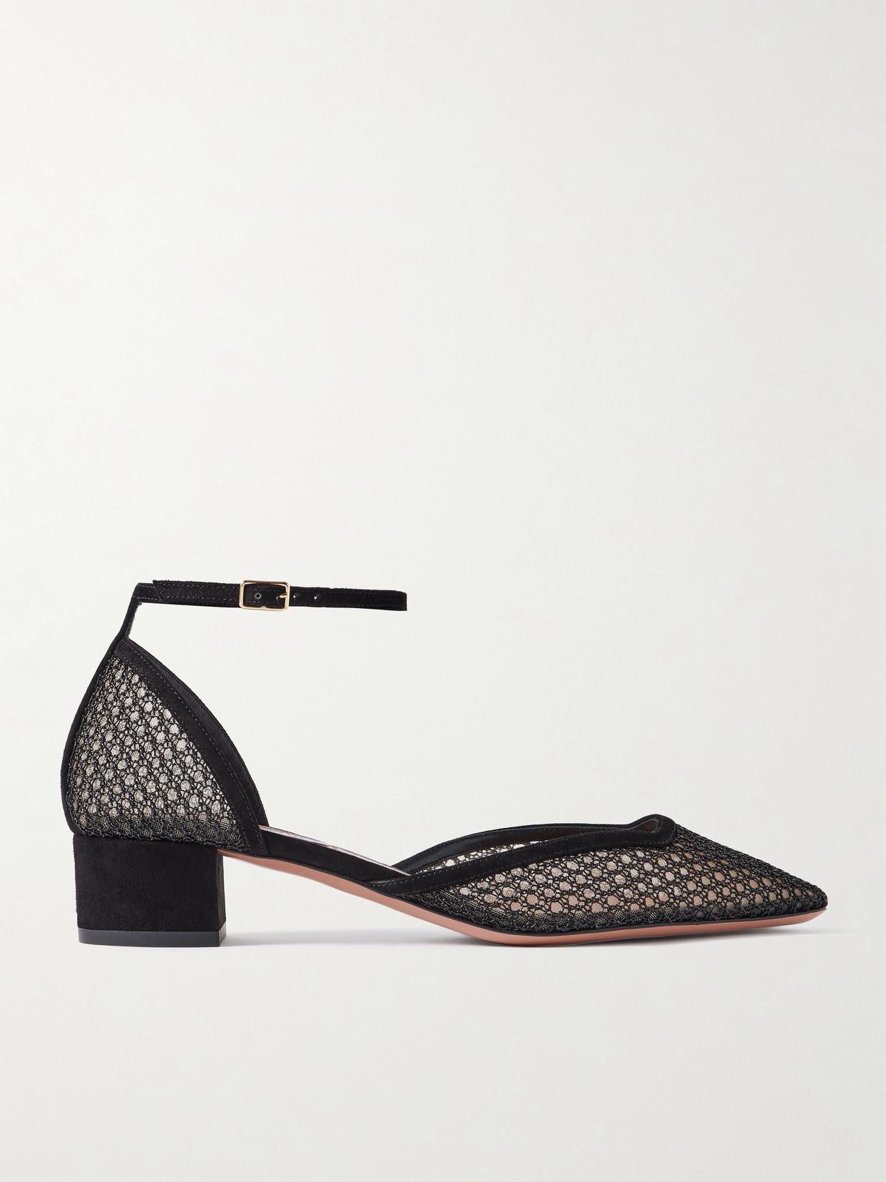 Aquazzura Asha 35 Suede-trimmed Mesh Pumps In Black