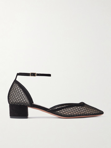 AQUAZZURA Asha 35 suede-trimmed mesh pumps