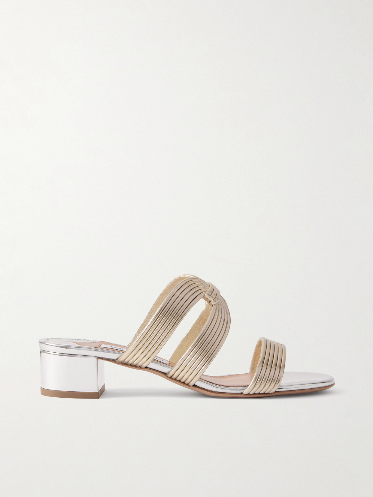 Aquazzura Esencia 35 Metallic Mules In Silver