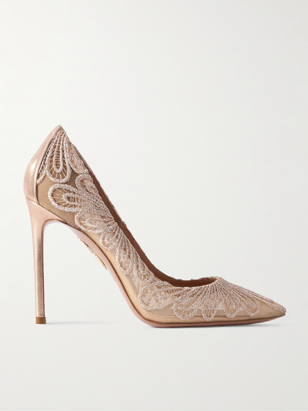 Aquazzura 105 Metallic Leather-trimmed Chantilly Lace Pumps In Neutrals