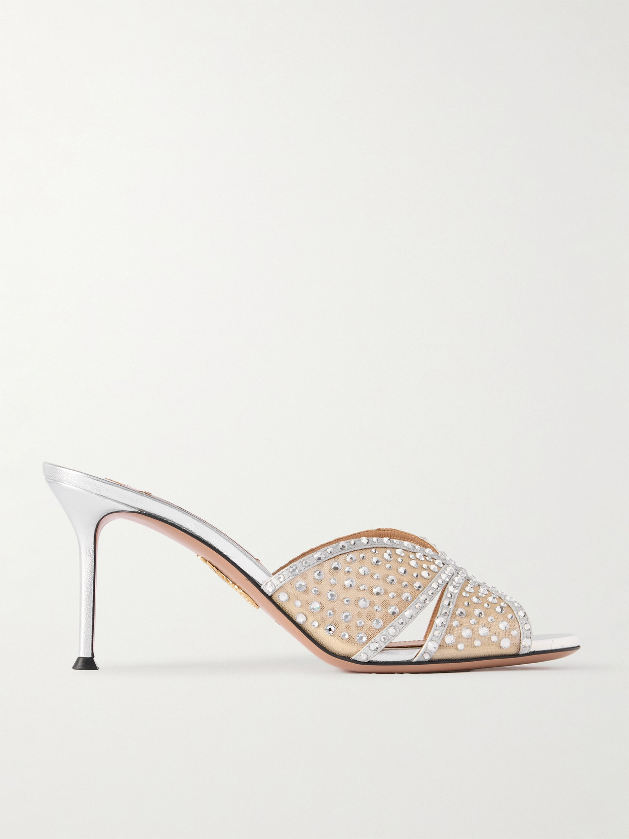 Aquazzura Crystal Lover 75 Crystal-embellished Leather-trimmed Tulle Sandals In Silver