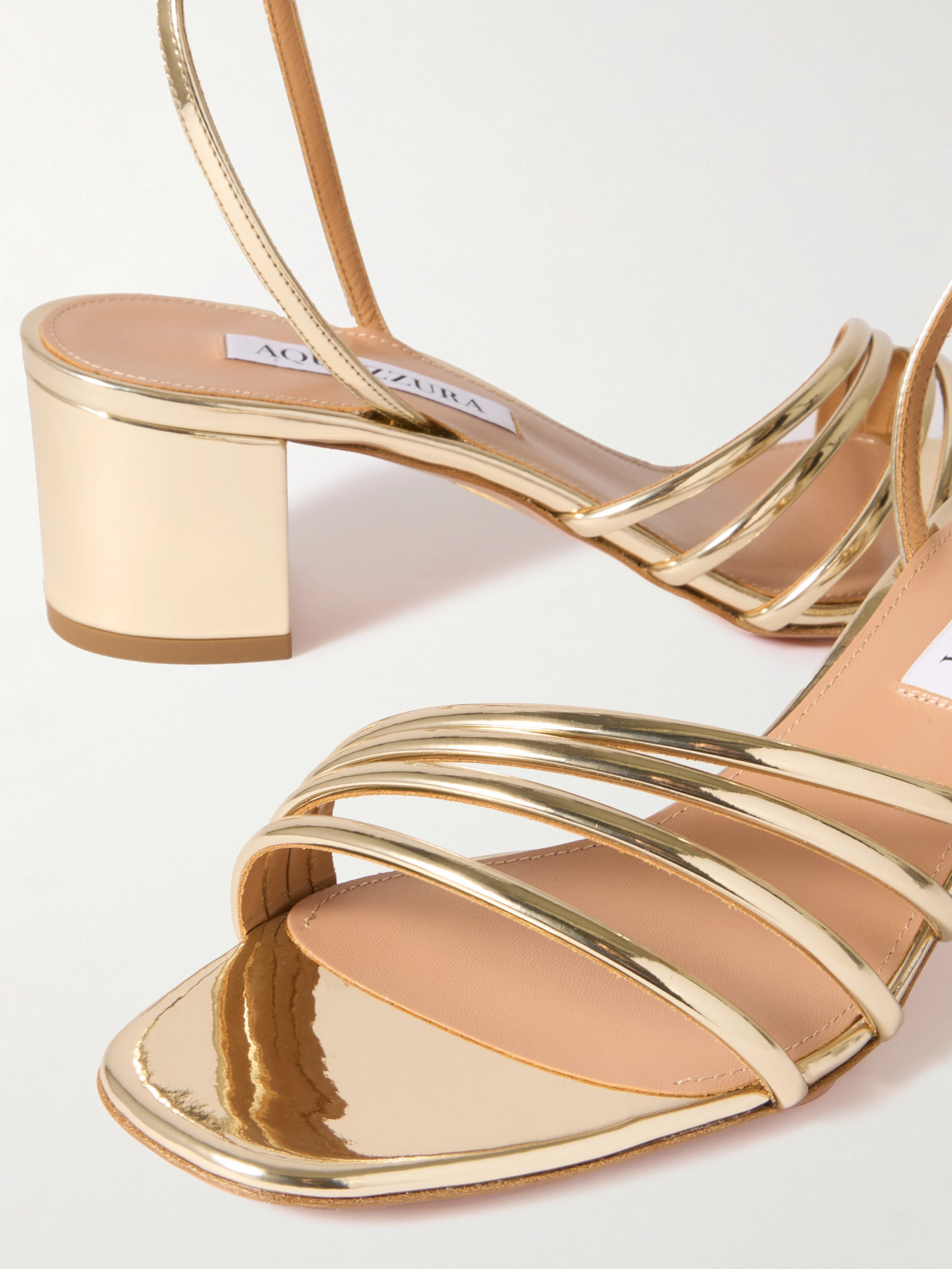 Aquazzura Latour 50mm Metallic Leather Sandals In Gold