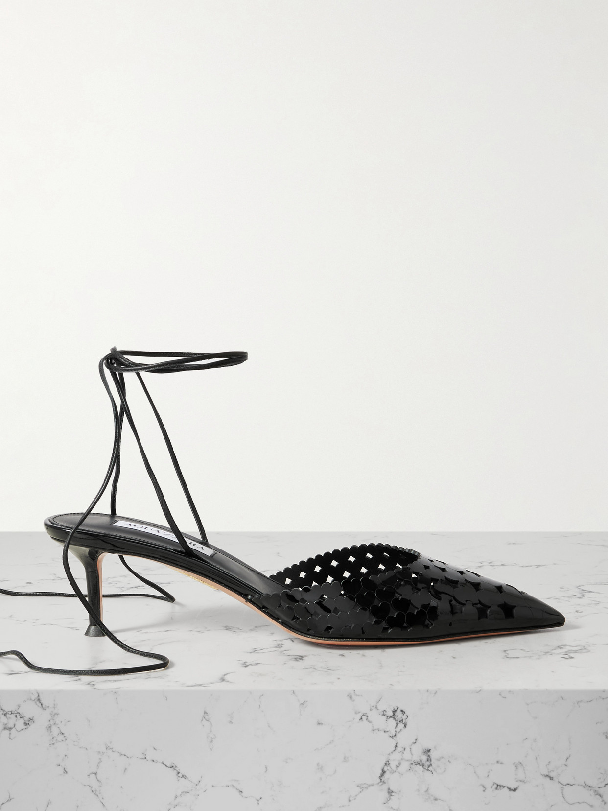 Aquazzura - Amourose 50 Cutout Patent-leather Point-toe Pumps - Black