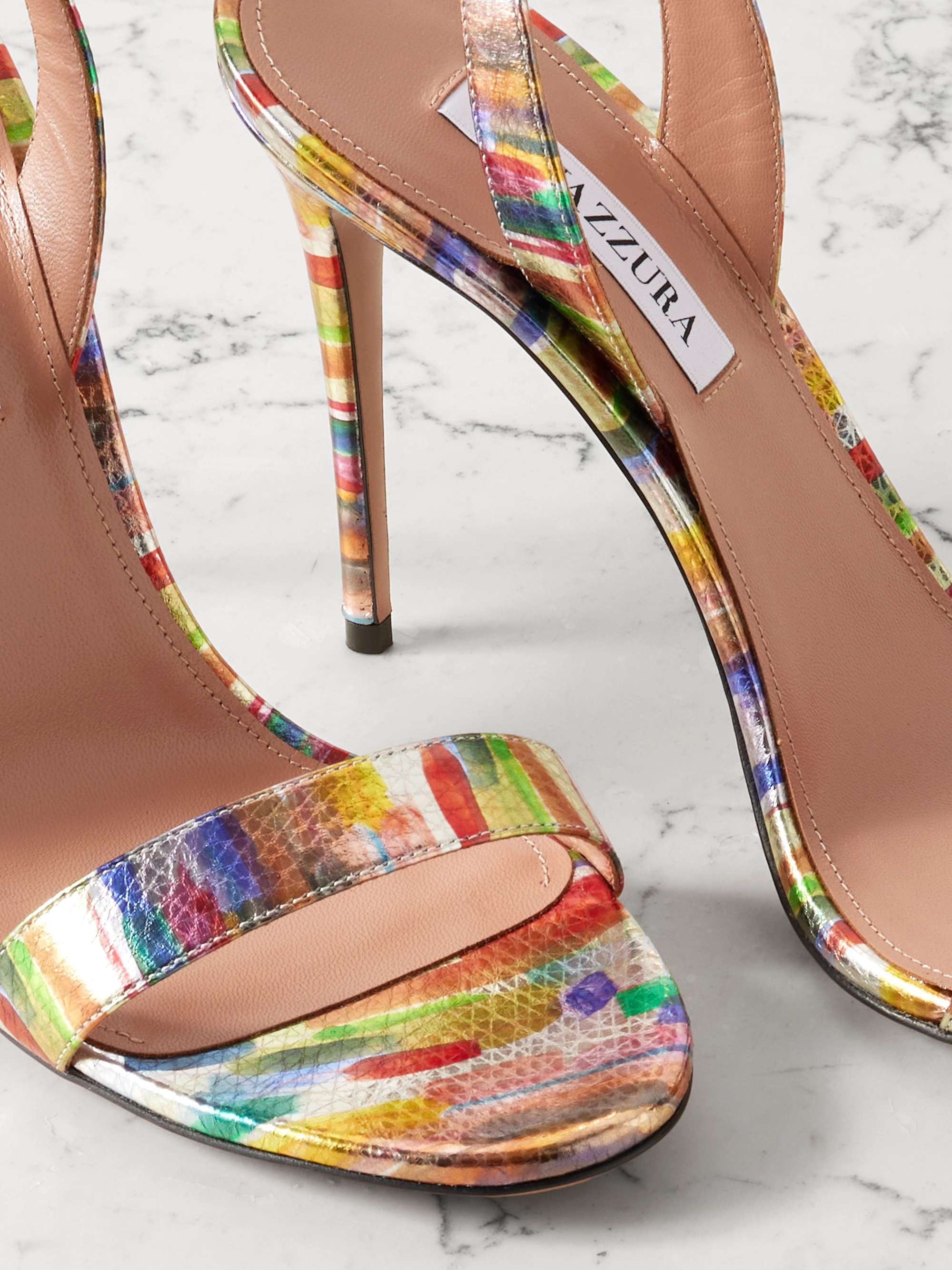 AQUAZZURA So Nude 105 printed snake-effect leather slingback