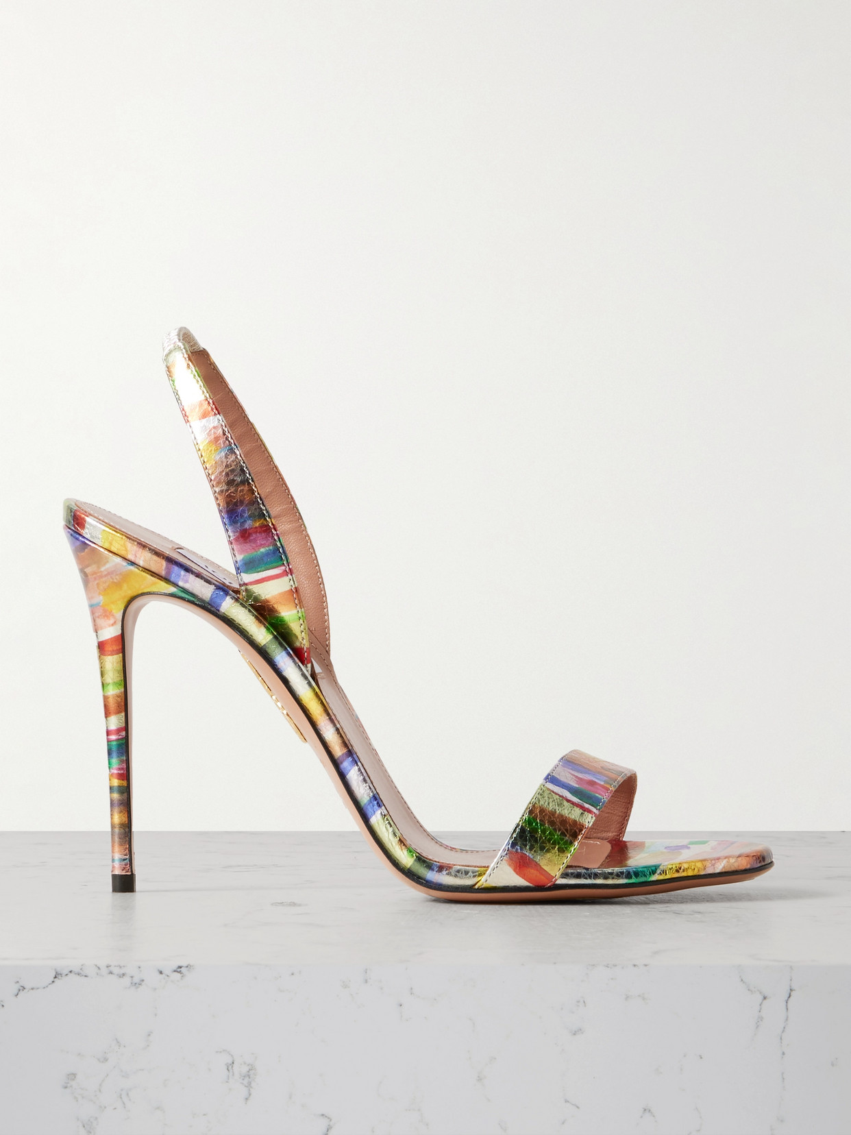 Aquazzura So Nude 105 Printed Snake-effect Leather Slingback Sandals In Multi
