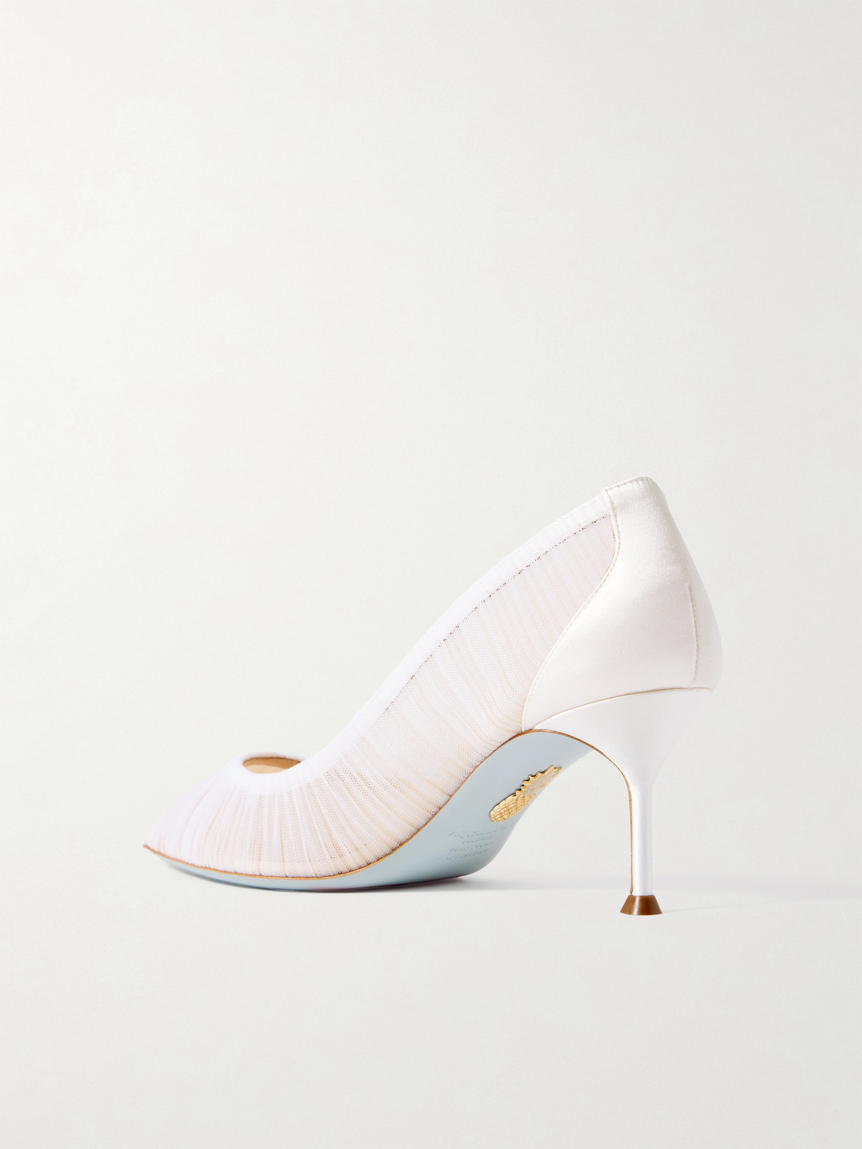 65 Satin-Trimmed Ruched Tulle Point-Toe Pumps