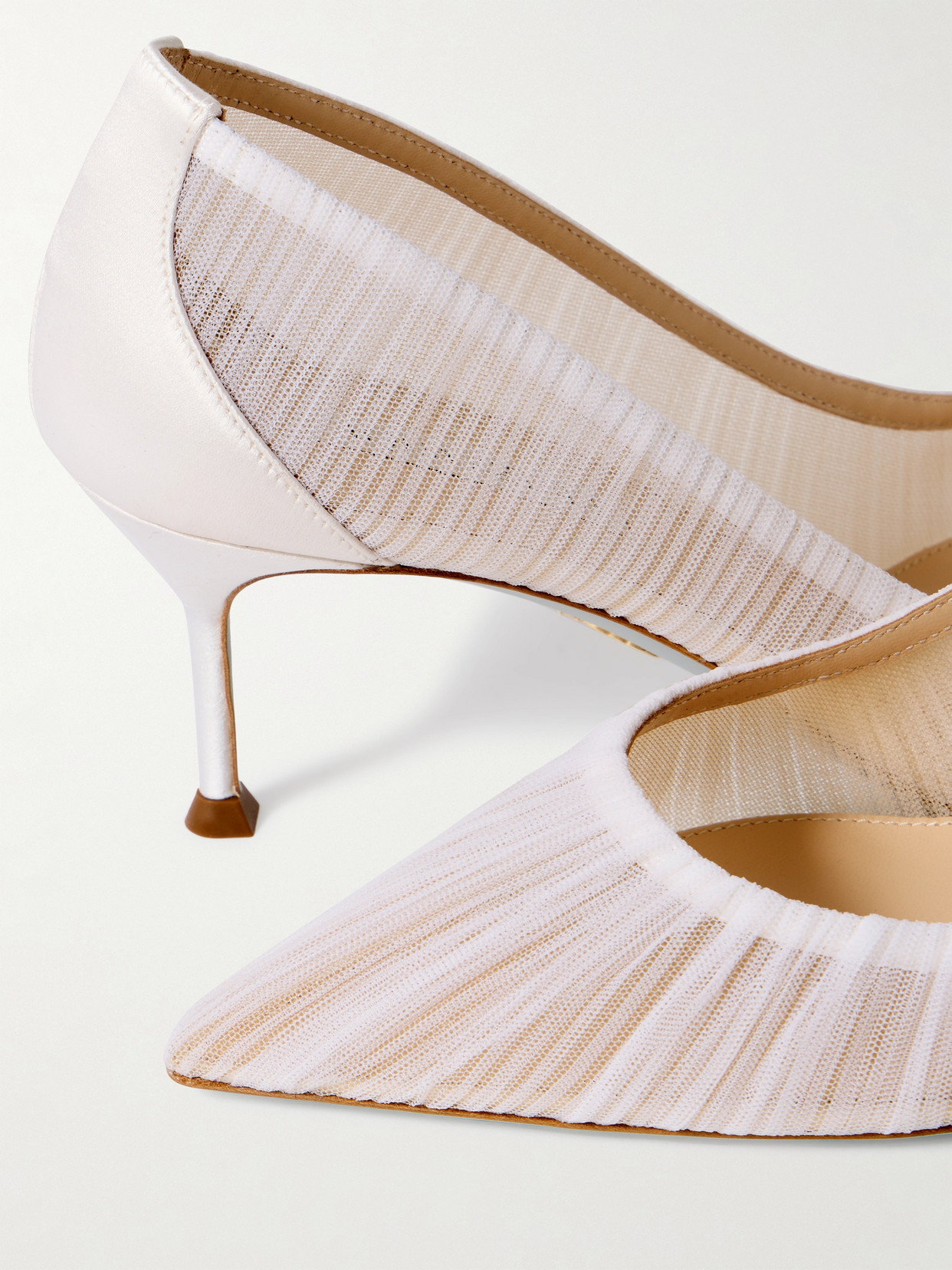 65 Satin-Trimmed Ruched Tulle Point-Toe Pumps