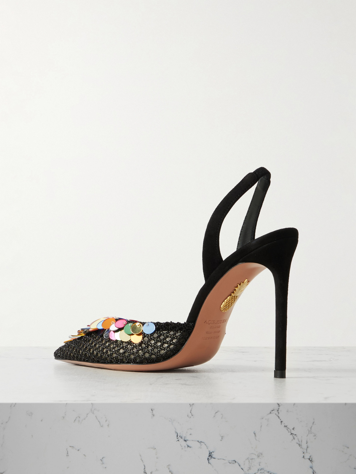 Aquazzura Can Can 105 Sequined Suede Slingback Pumps In Black