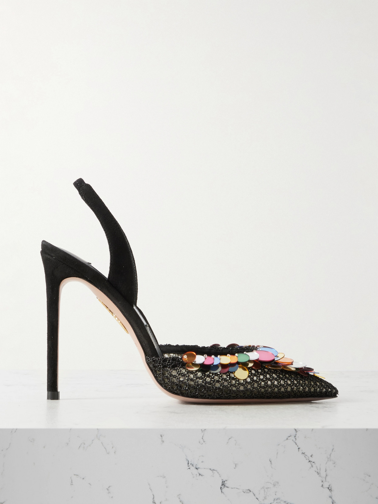 Aquazzura Can Can 105 Sequined Mesh And Suede Slingback Pumps In Black