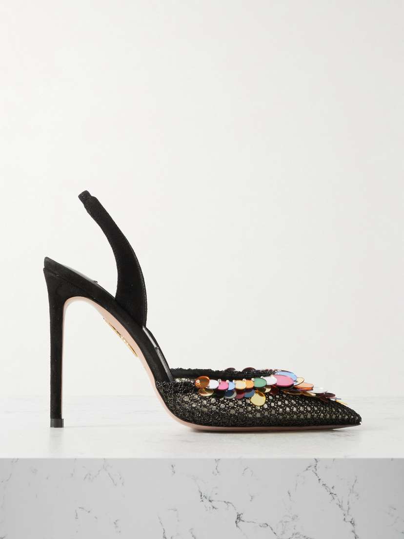 Aquazzura Can Can 105 Sequined Mesh And Suede Slingback Pumps