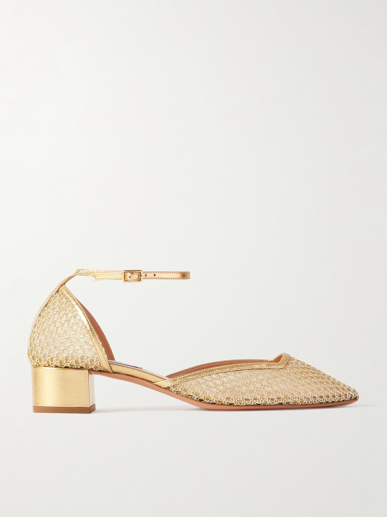 Aquazzura - Asha 35 Leather-trimmed Metallic Mesh Pumps - Gold