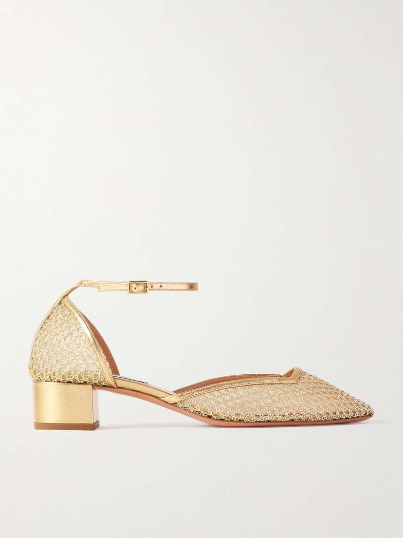 Aquazzura Asha 35 Leather-trimmed Metallic Mesh Pumps