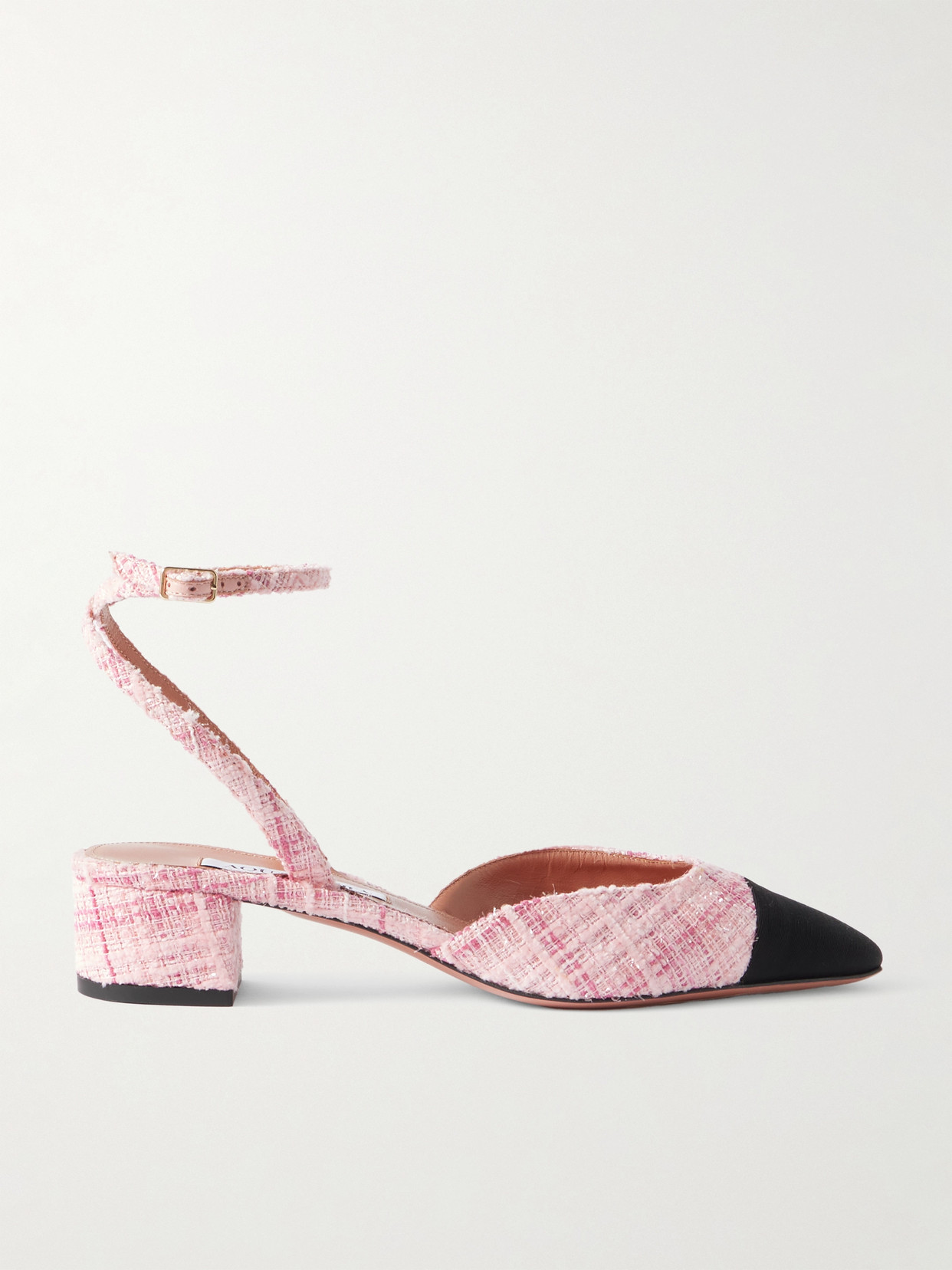 Aquazzura French Flirt 35 Grosgrain-trimmed Tweed Mary Jane Pumps In Pink