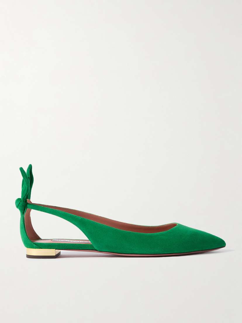 Aquazzura Bow Tie Suede Point-toe Flats