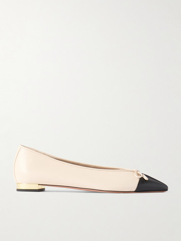 AQUAZZURA Gioia bow-detailed two-tone leather ballet flats