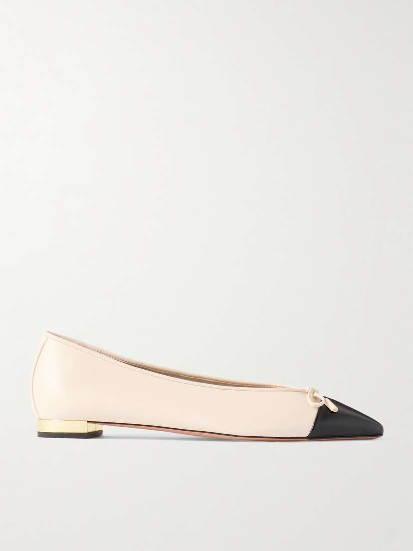 Aquazzura Gioia Bow-detailed Two-tone Leather Ballet Flats