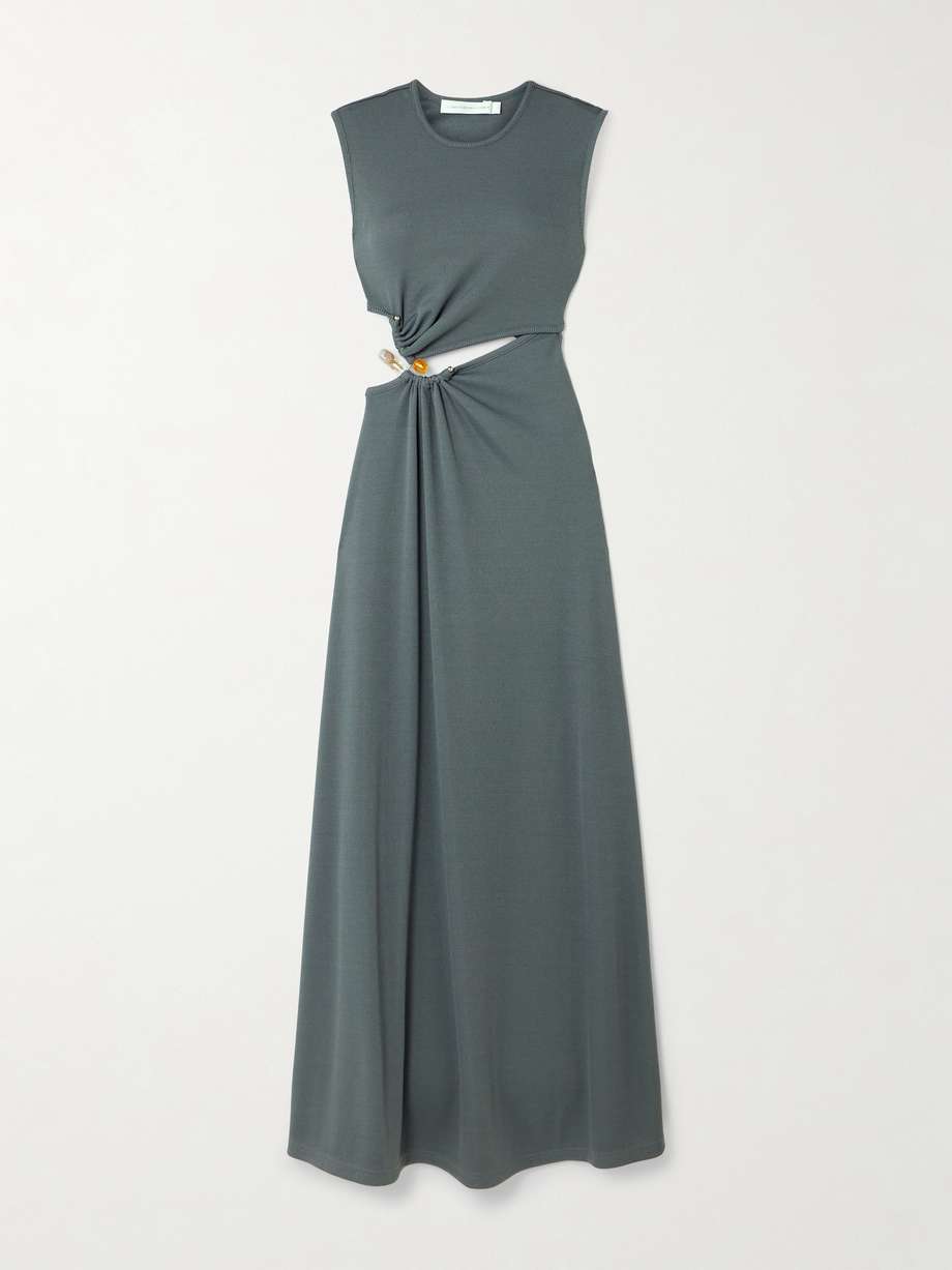 concave cutout embellished ribbed-knit maxi dress