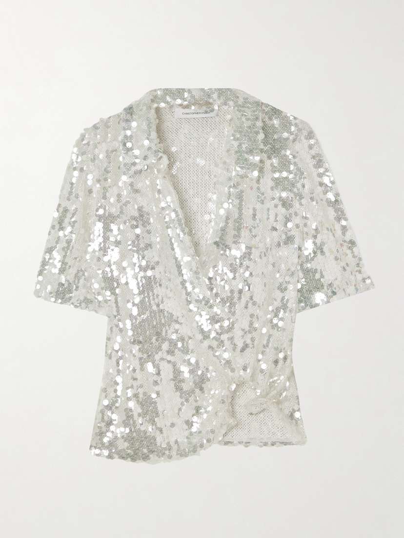 Christopher Esber Opaline Embellished Mesh Blouse - UK 12
