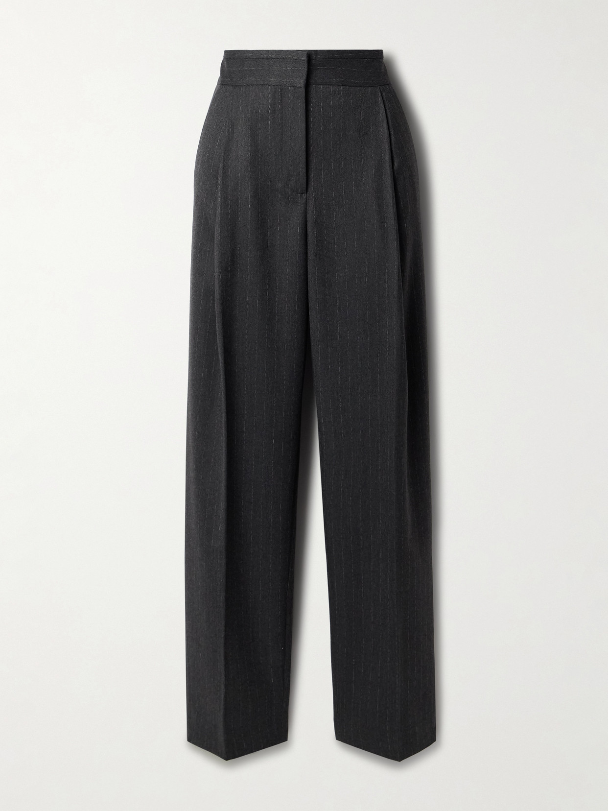 Christopher Esber Pleated Pinstriped Twill Straight-leg Pants In Gray