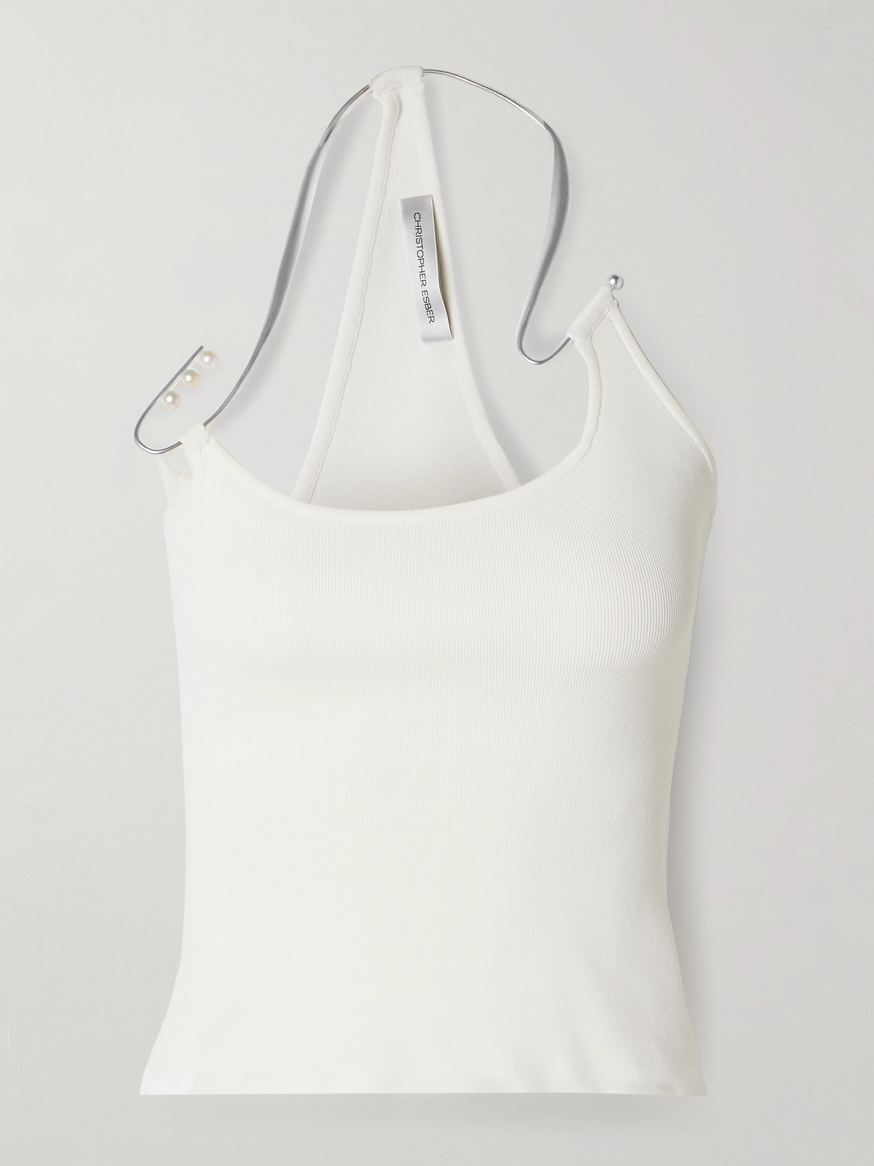 Christopher Esber Levitate Embellished Ribbed Stretch-knit Tank In White
