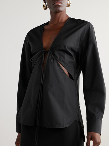 Christopher Esber Triqueta tie-detailed cutout cotton-poplin blouse