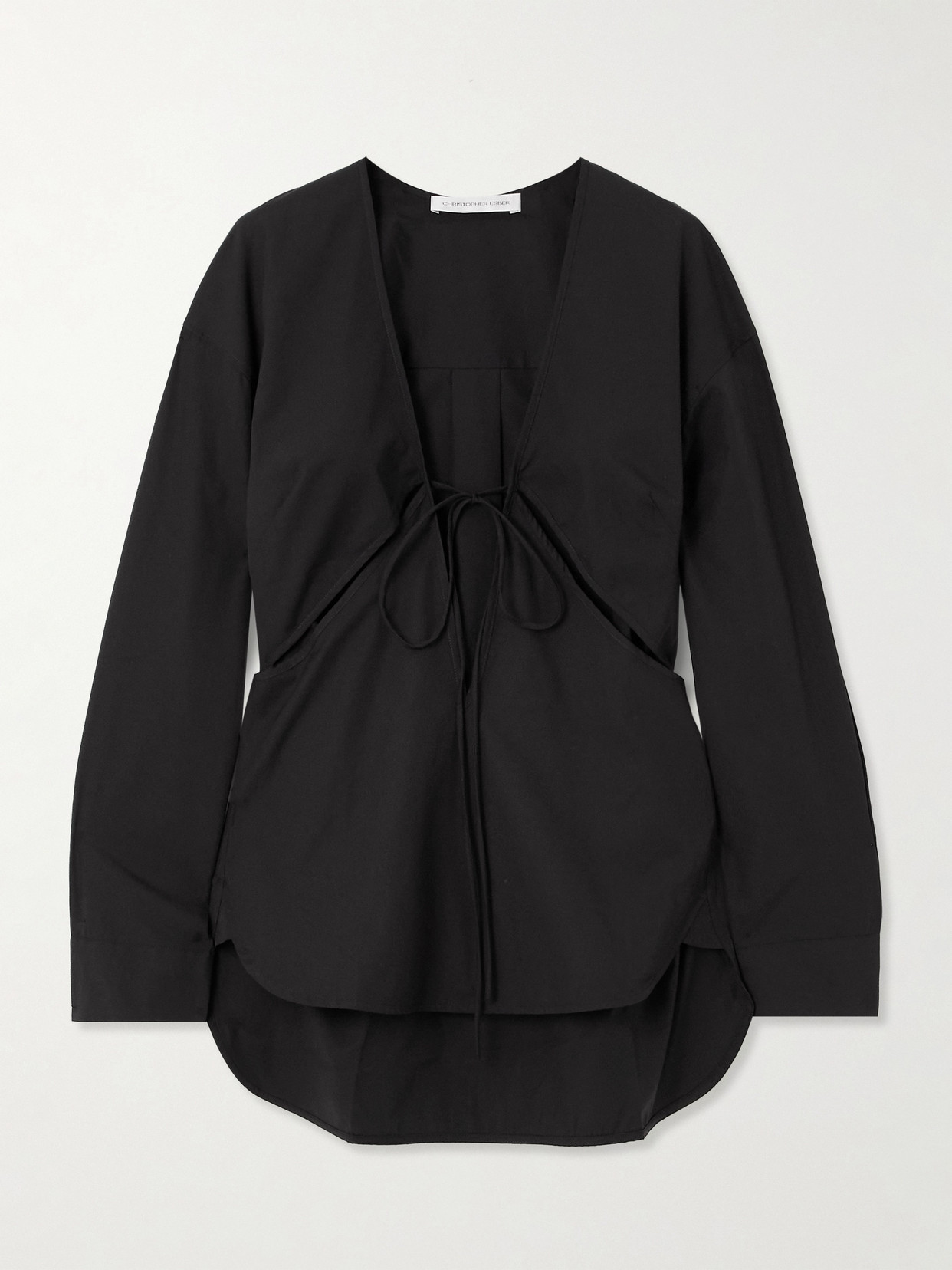 Christopher Esber Triqueta Tie-detailed Cutout Cotton-poplin Blouse In Black