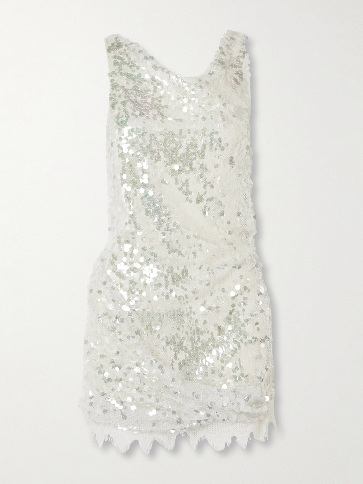 Christopher Esber Cotton-blend Lace-trimmed Sequined Mesh Mini Dress In Silver