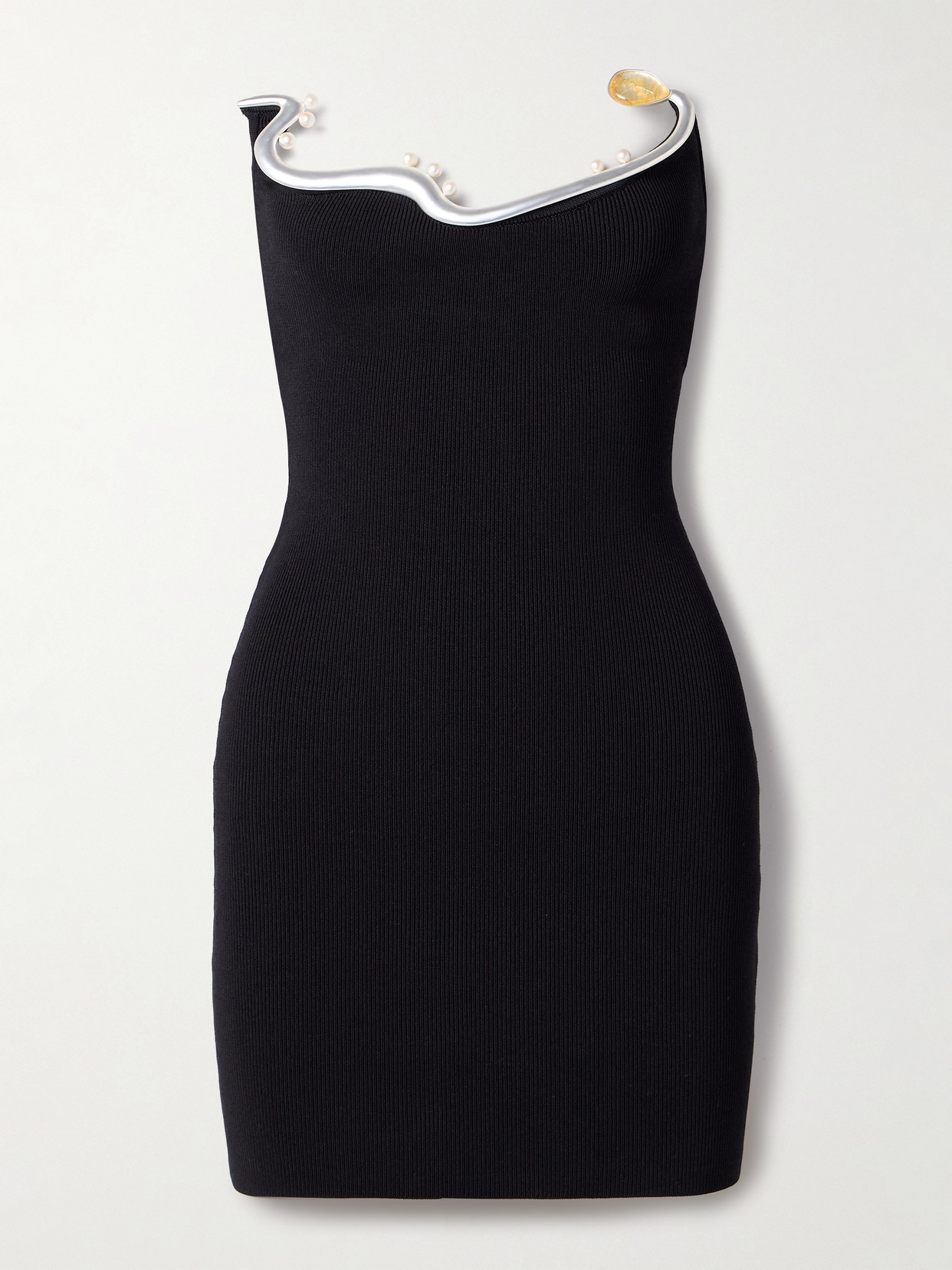 Christopher Esber - Mollusk Strapless Embellished Ribbed-knit Mini Dress - Black