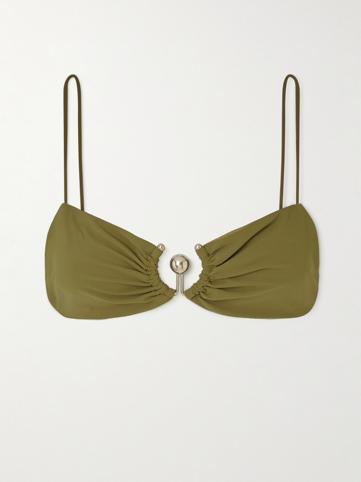 Christopher Esber - Orbit Embellished Ruched Bikini Top - Green