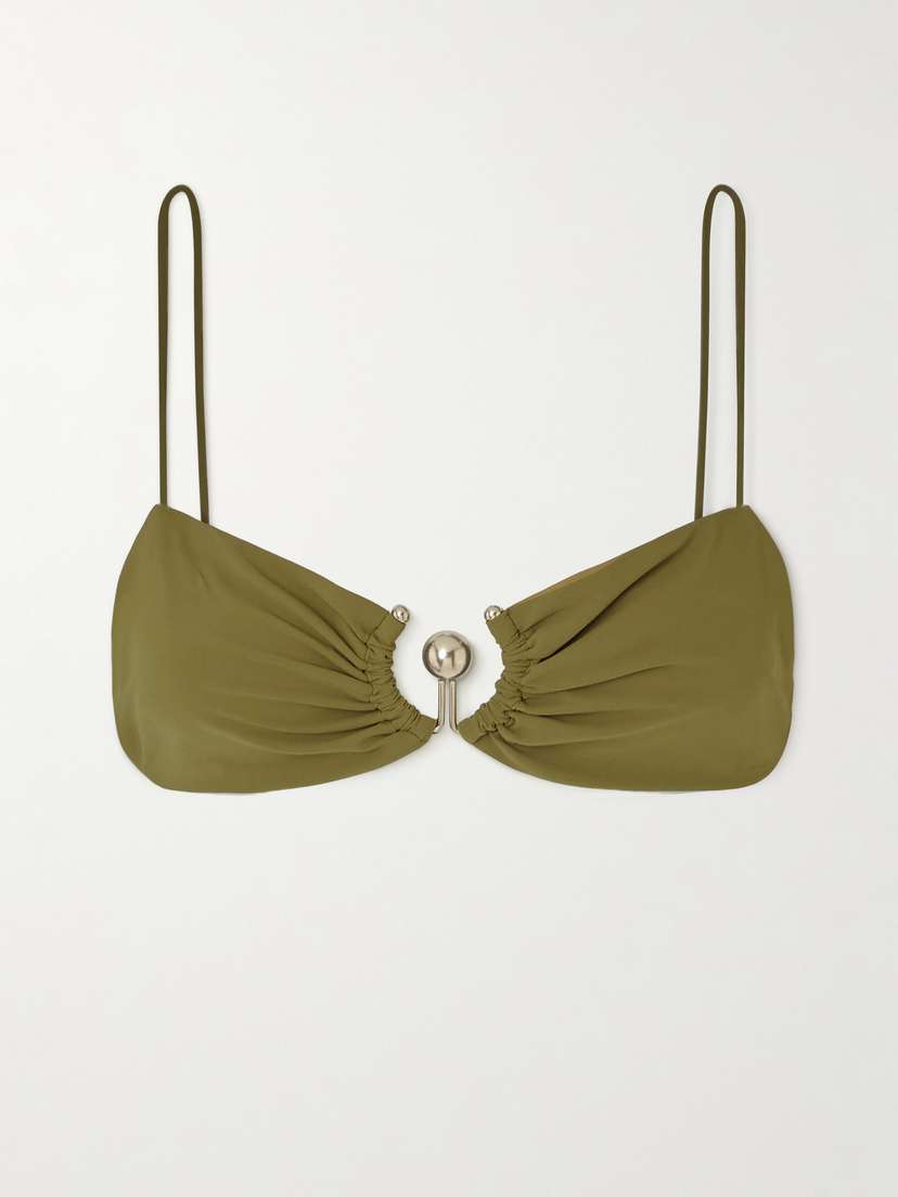 Christopher Esber Orbit Embellished Ruched Bikini Top