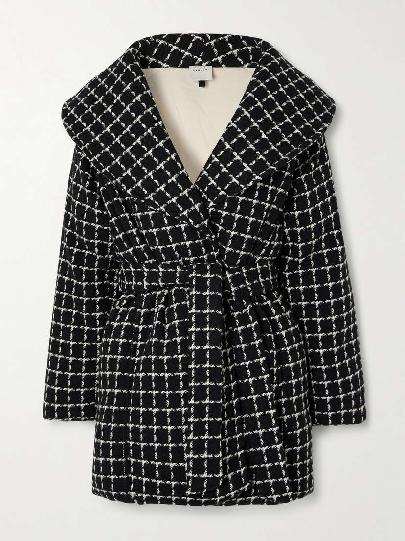 Varley Milla Belted Padded Checked Wool-blend Jacket