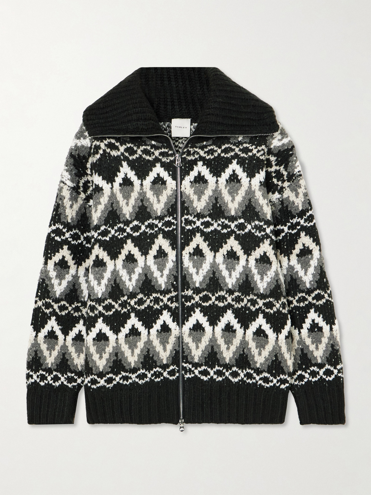 Varley Brooke Fair Isle Jacquard-knit Jacket In Black