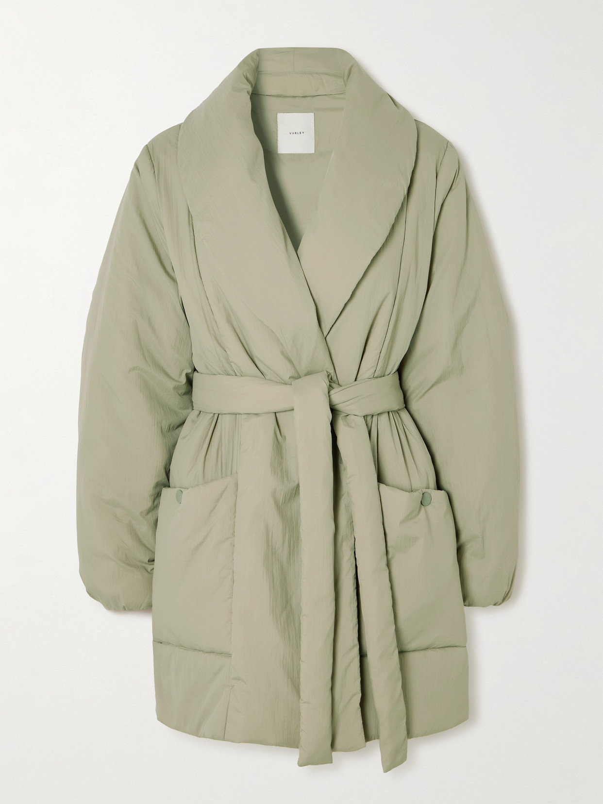 Varley Laona Belted Padded Shell Jacket In Green