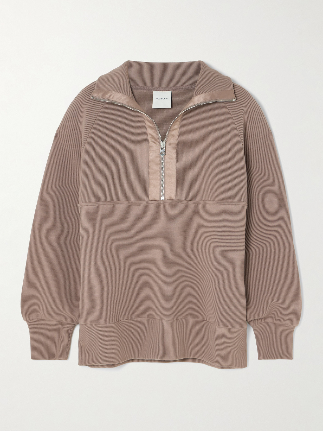 Varley - Lismore Satin-trimmed Ribbed Cotton-blend Sweater - Taupe
