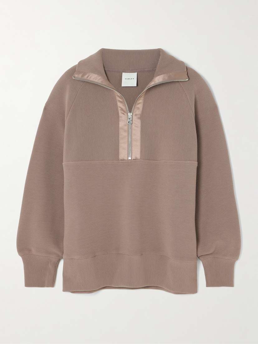 Varley Lismore Satin-trimmed Ribbed Cotton-blend Sweater