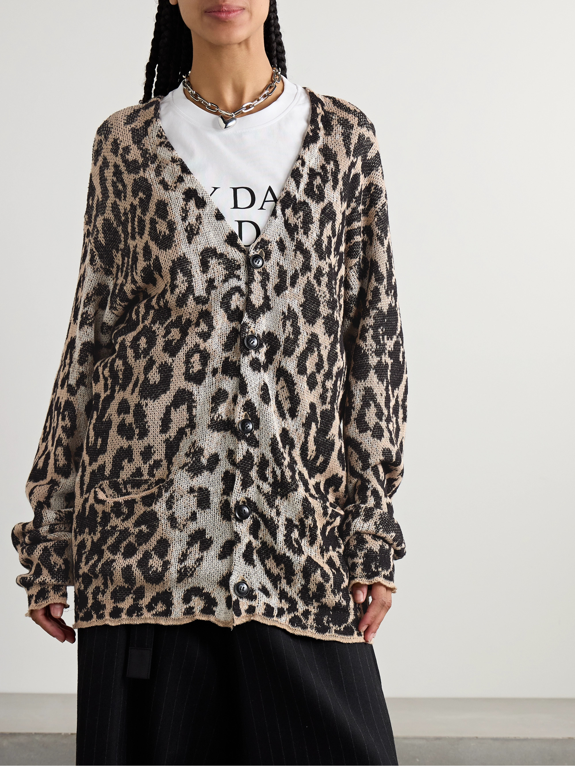 R13 Boyfriend oversized jacquard-knit linen cardigan
