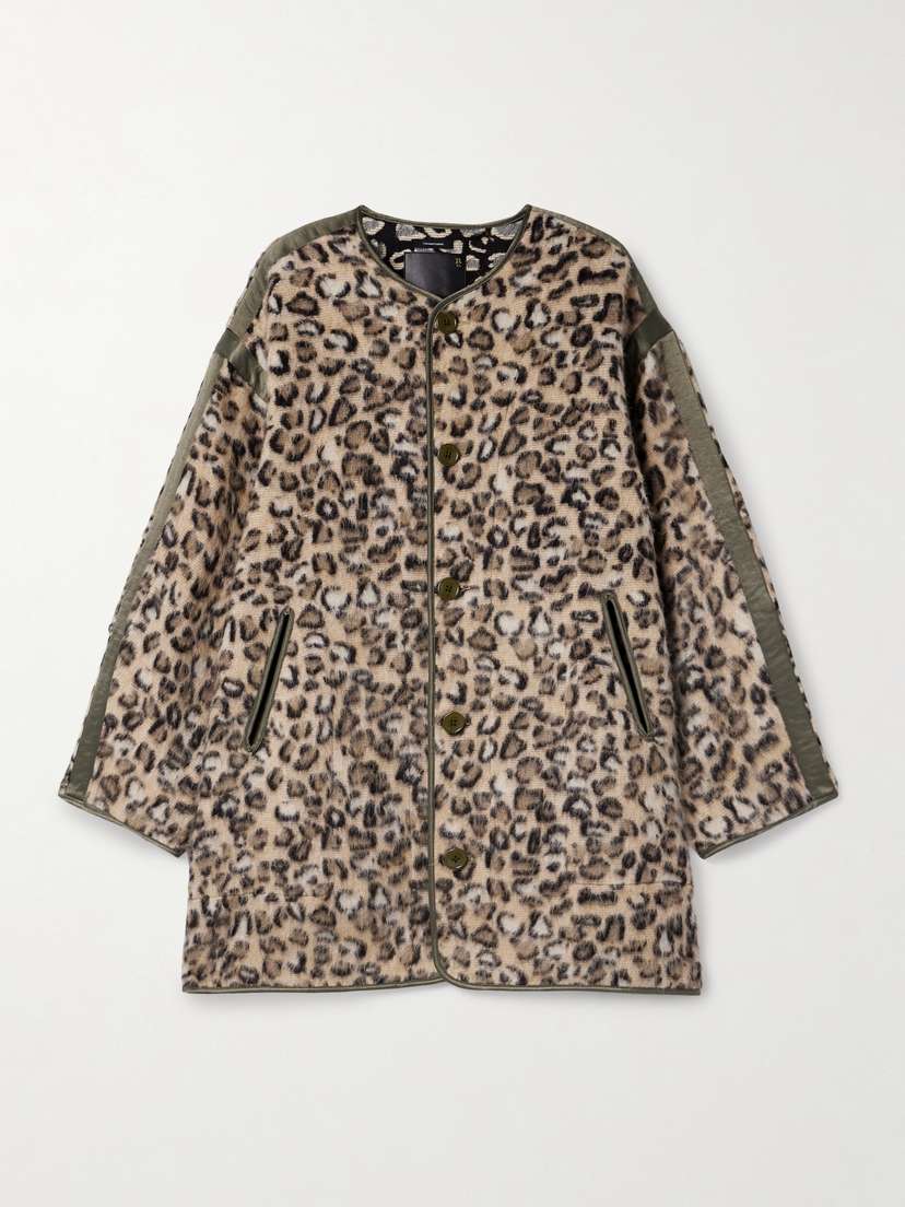 R13 Convertible Faux Leather-trimmed Leopard-print Brushed Wool-blend Coat