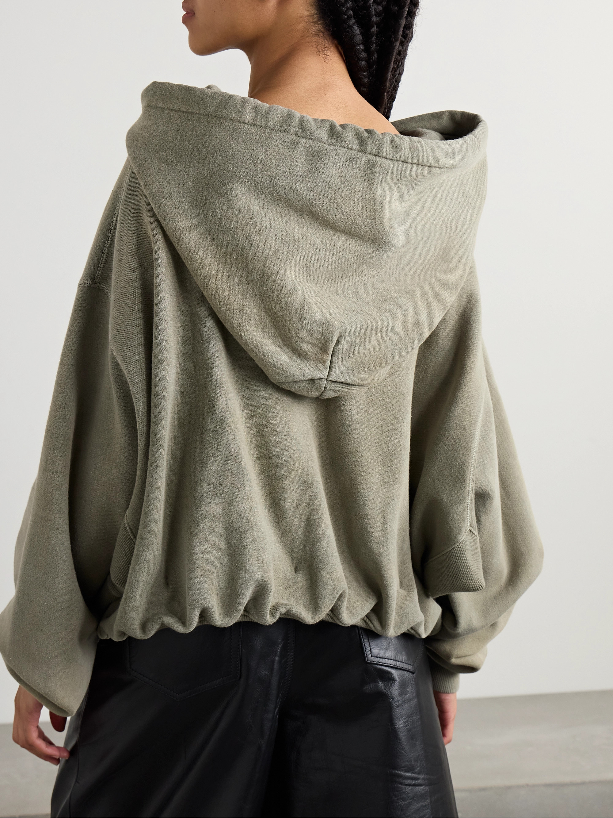 R13 Balloon cropped gathered cotton-jersey hoodie