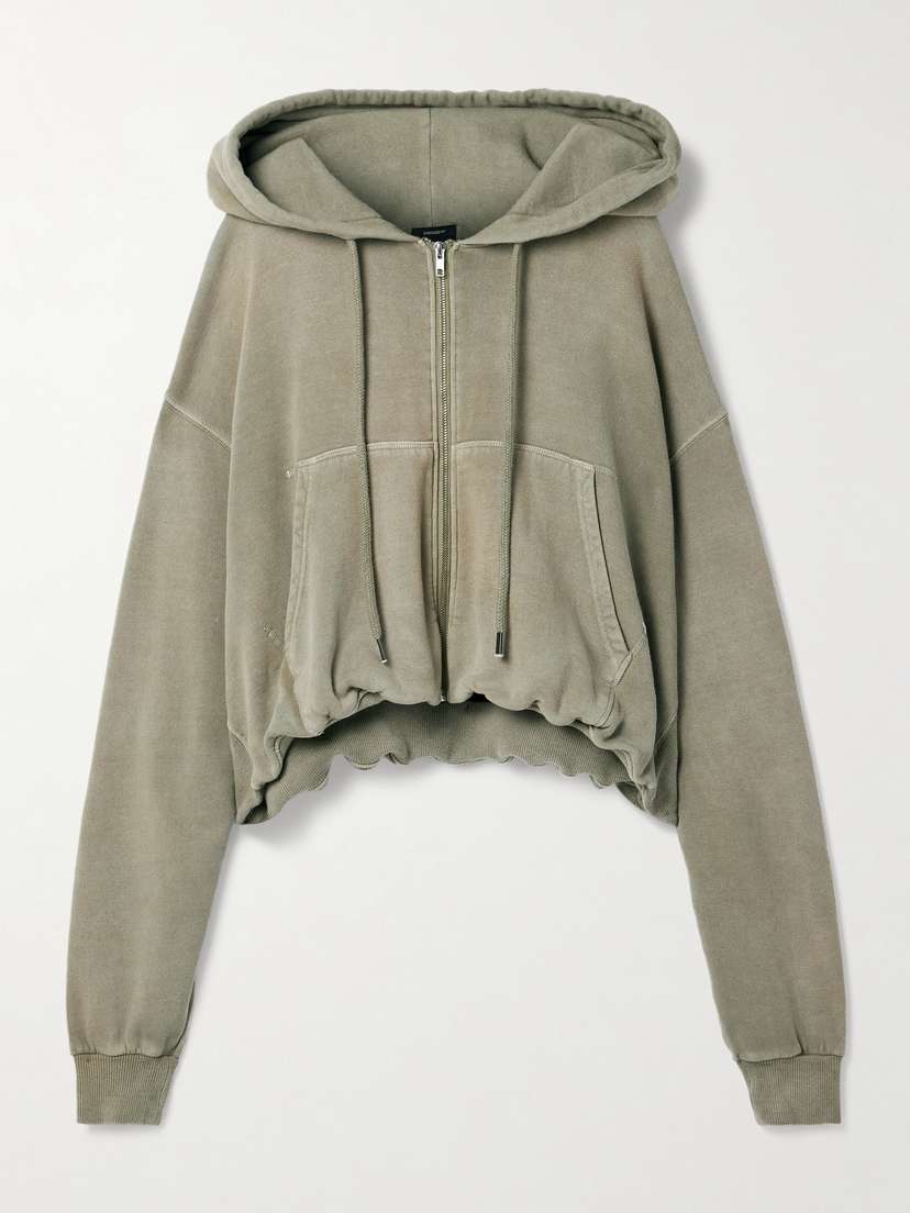 R13 Balloon Cropped Gathered Cotton-jersey Hoodie