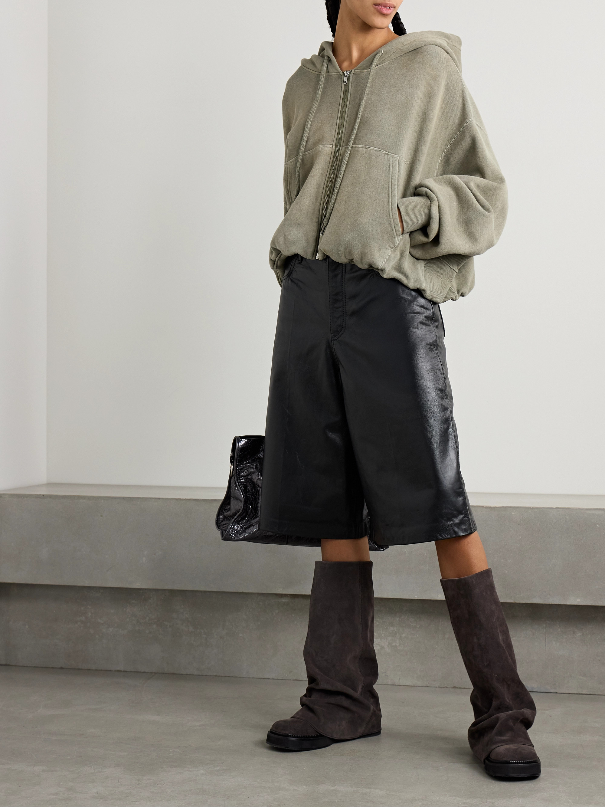 R13 Balloon cropped gathered cotton-jersey hoodie