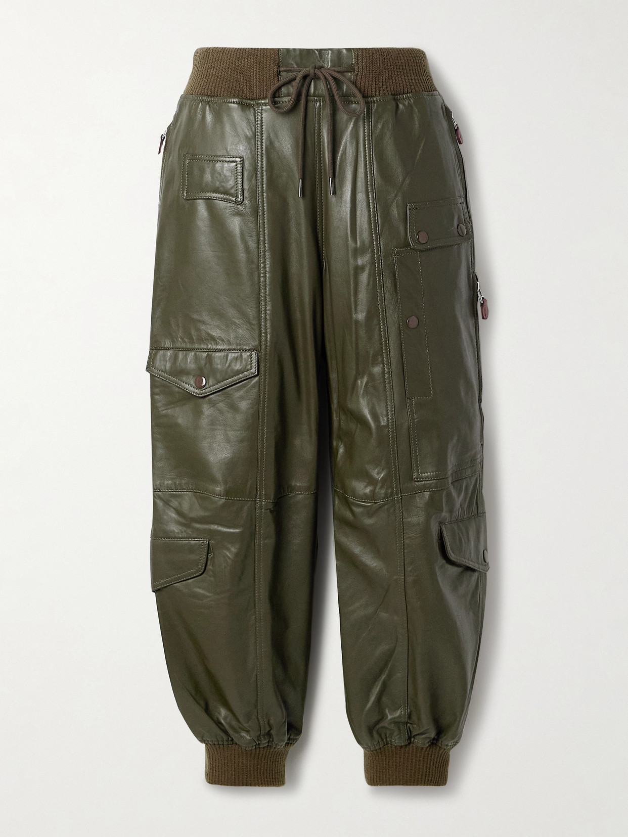 R13 Leather Tapered Pants In Green