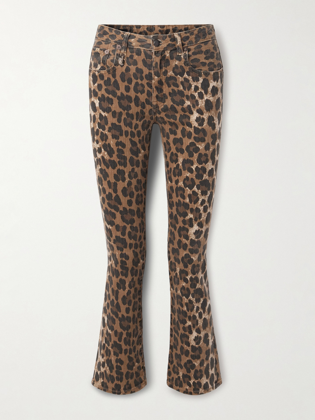 R13 Kick Fit Cropped Leopard-print Mid-rise Flared Jeans In Animal Print